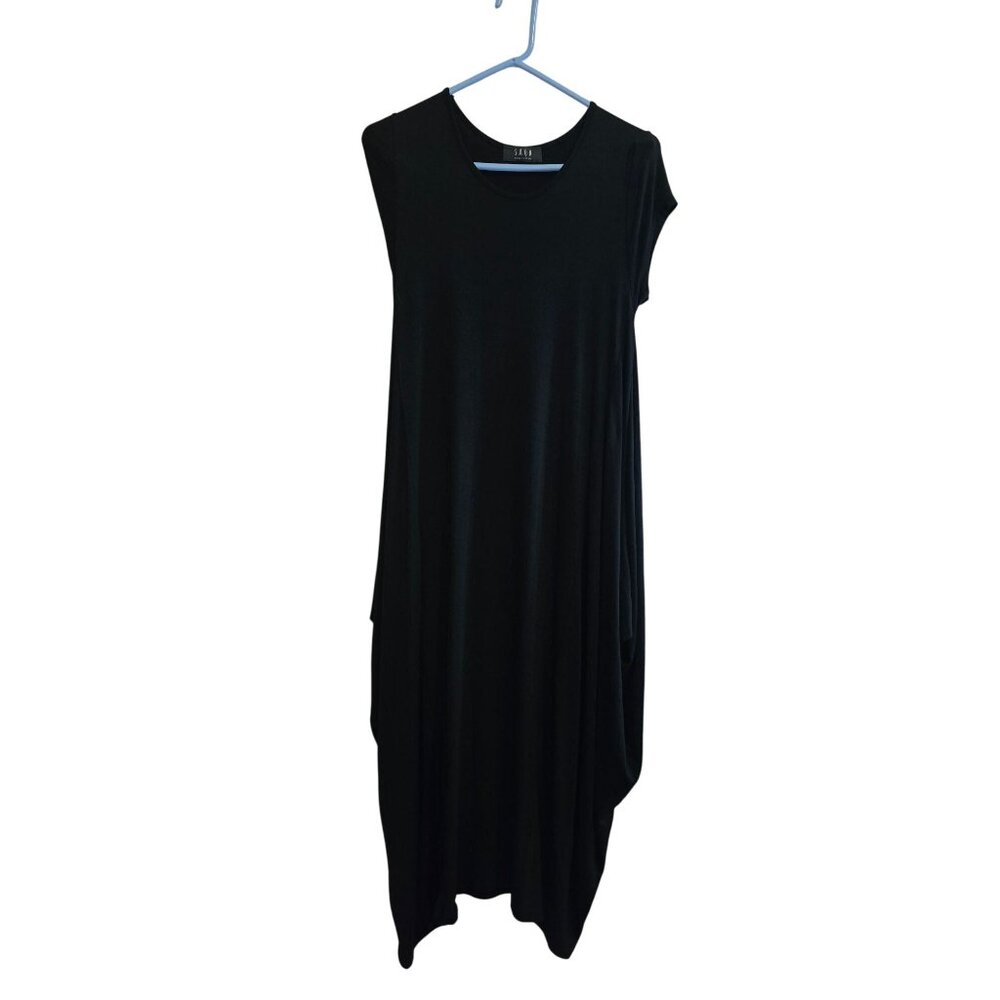 Saga Kielo Womens Black Asymmetric Maxi Dress Made In Italy OS Lagenlook‎